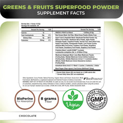 Nutrology Greens & Fruits Powder scoop ready for precise, quick servings.