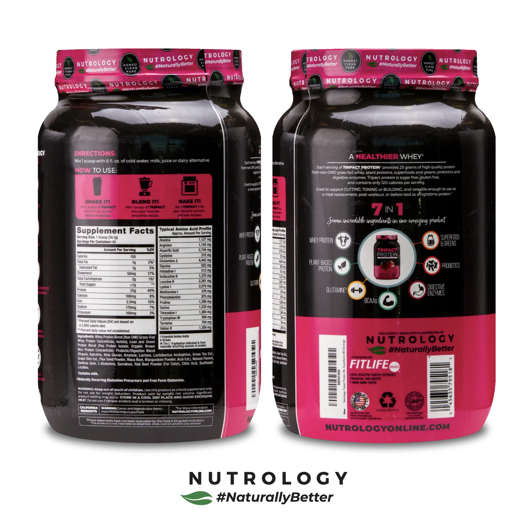 Nutrology TRIPACT natural flavor packaging emphasizes clean ingredients