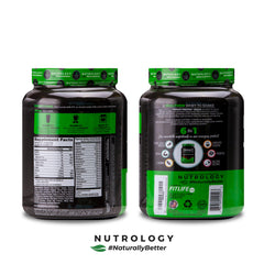Nutrology Tripact shake mixed in water highlights convenient plant-based meal replacement.