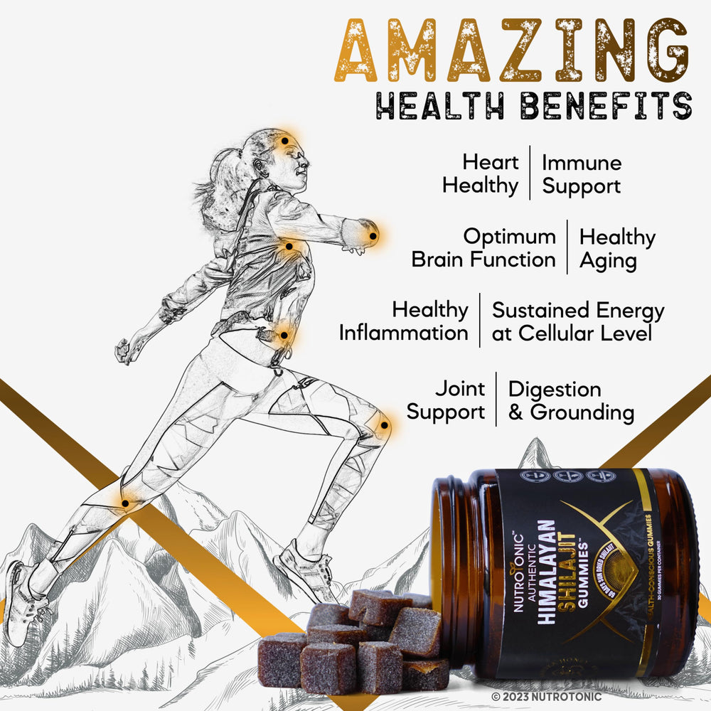 NutroTonic Shilajit Gummies label detail highlighting organic ingredients.