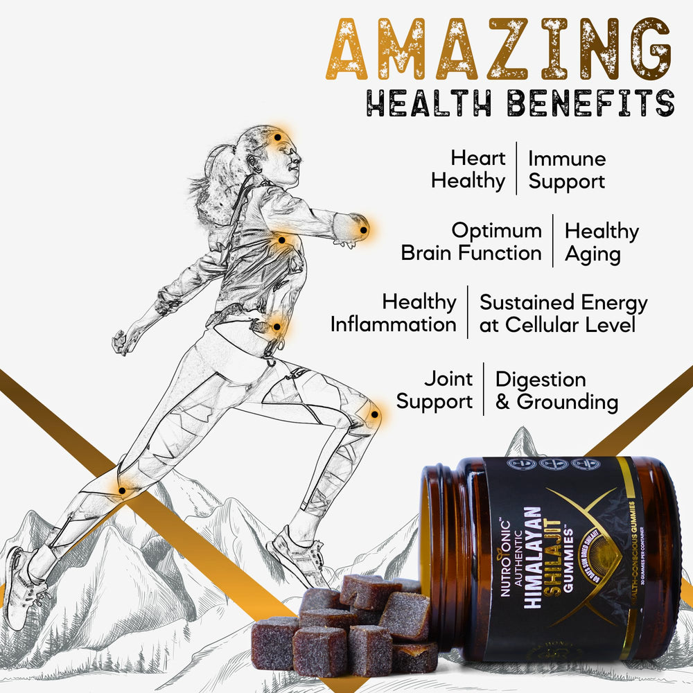 Close-up of NutroTonic Shilajit Gummies showing apple cinnamon flavor and clean ingredients