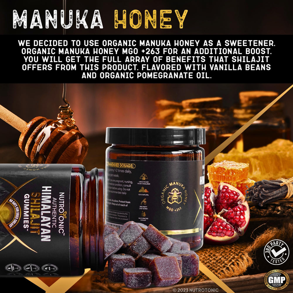 NutroTonic Shilajit Gummies ingredients scene emphasizing purity.