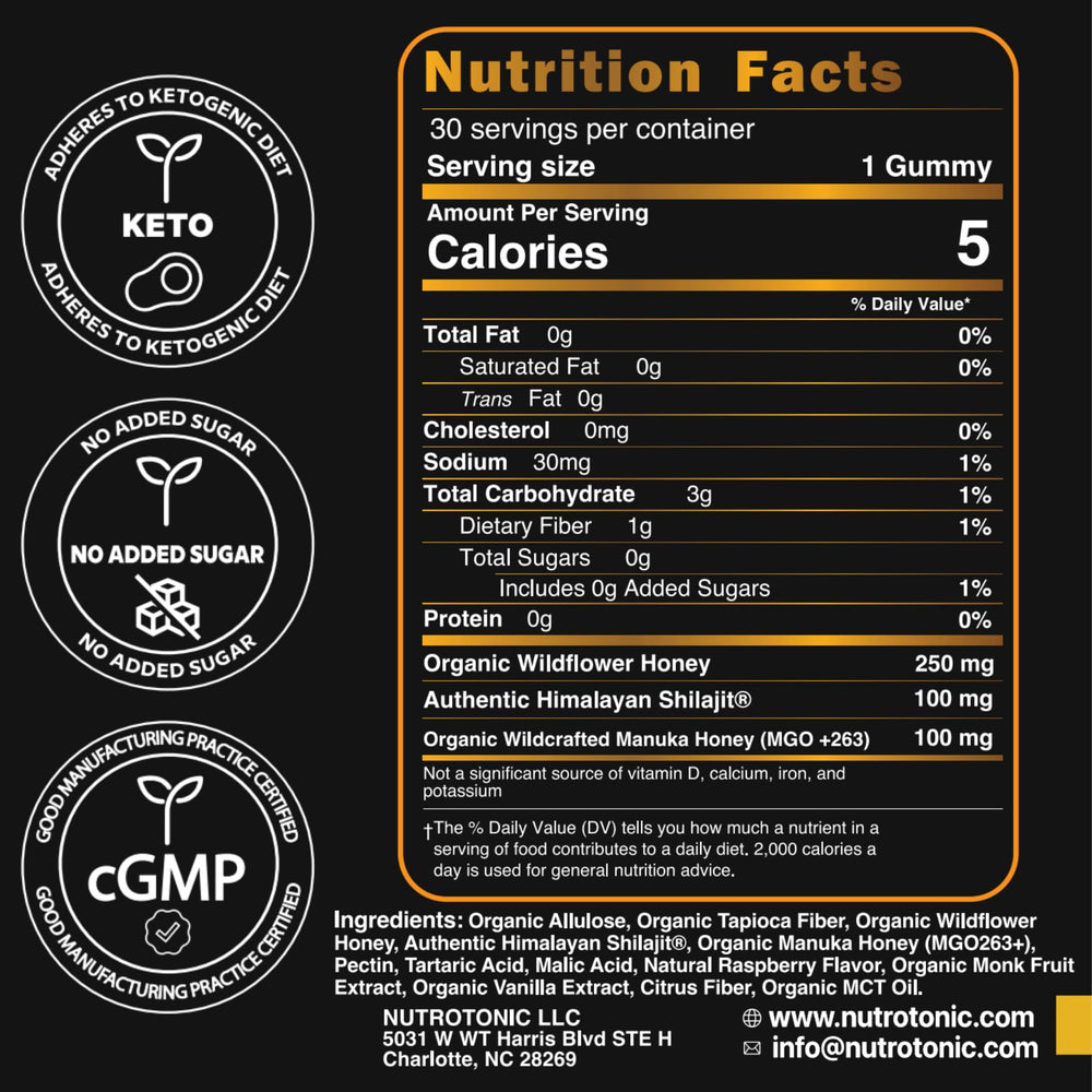 NutroTonic gummies label emphasizes Himalayan origin.