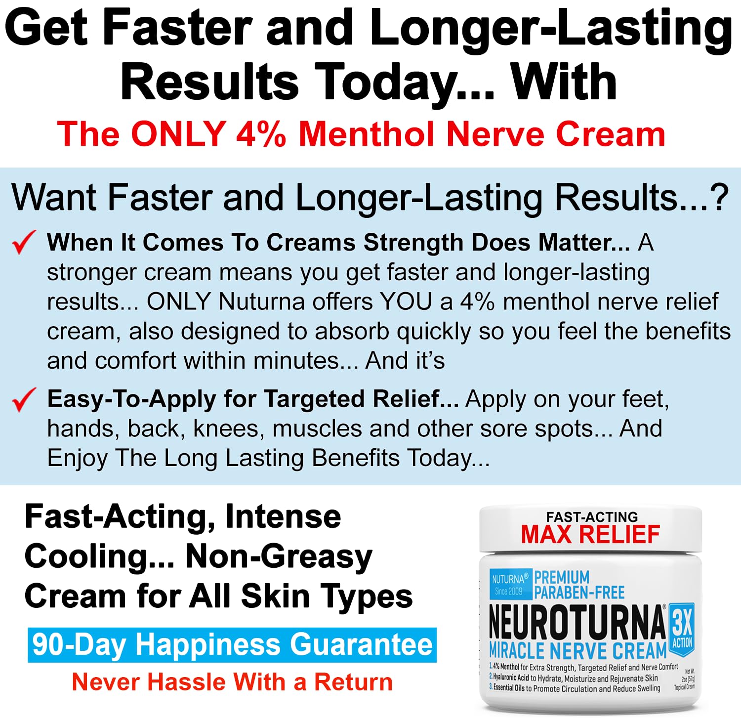 Nuturna cooling menthol action provides refreshing relief on the skin.
