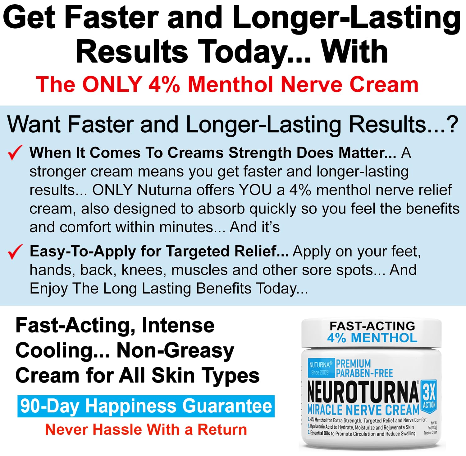 Nuturna Menthol 4% cooling closeup highlights fast cooling effect for soothing discomfort.