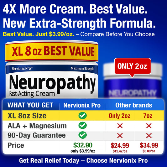Nuturna nerve relief application to feet shows rapid, non-greasy absorption for daily comfort.