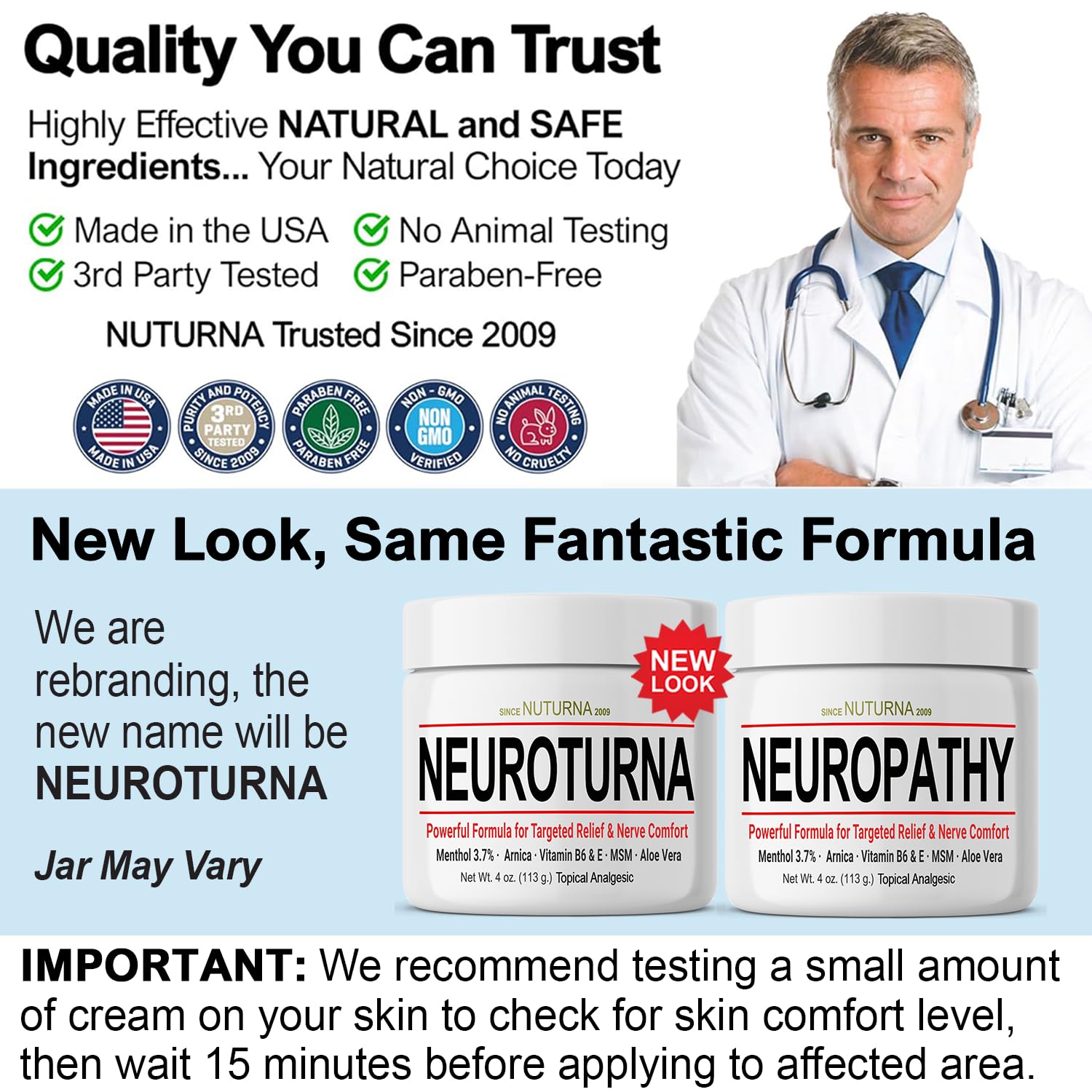 Nuturna Neuropathy Cream proudly made in the USA on the jar label