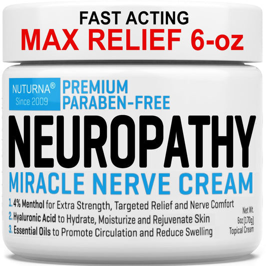 Nuturna Neuropathy Nerve Relief Cream 6oz jar for targeted nerve comfort.