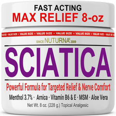 Nuturna Sciatica Nerve Cream bottle front with 8 oz size for easy daily use