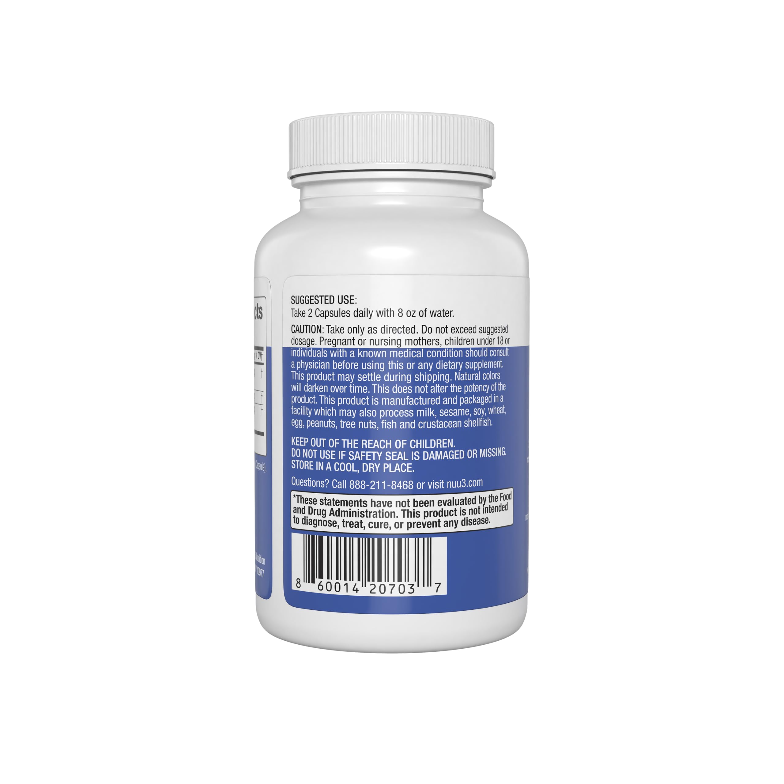 NUU3 GLP365 bottle label close-up showing non-GMO and keto-friendly notes