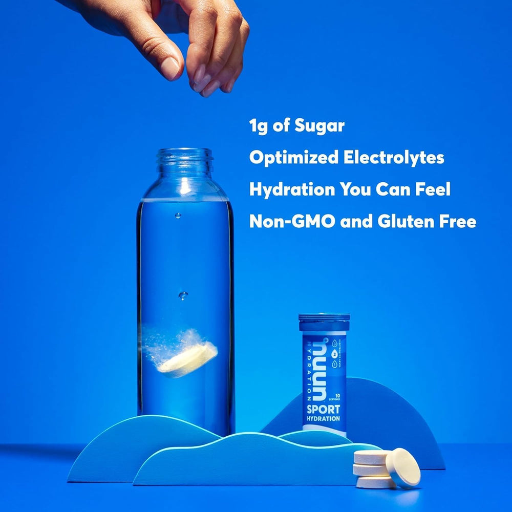 Nuun Active Strawberry Lemonade bottle on-the-go in a gym bag.