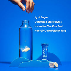 Nuun Active Strawberry Lemonade bottle on-the-go in a gym bag.