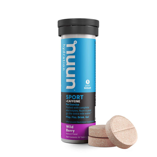 Nuun Bev Tube Energy Wild Berry tablets close-up, ideal for workout hydration.