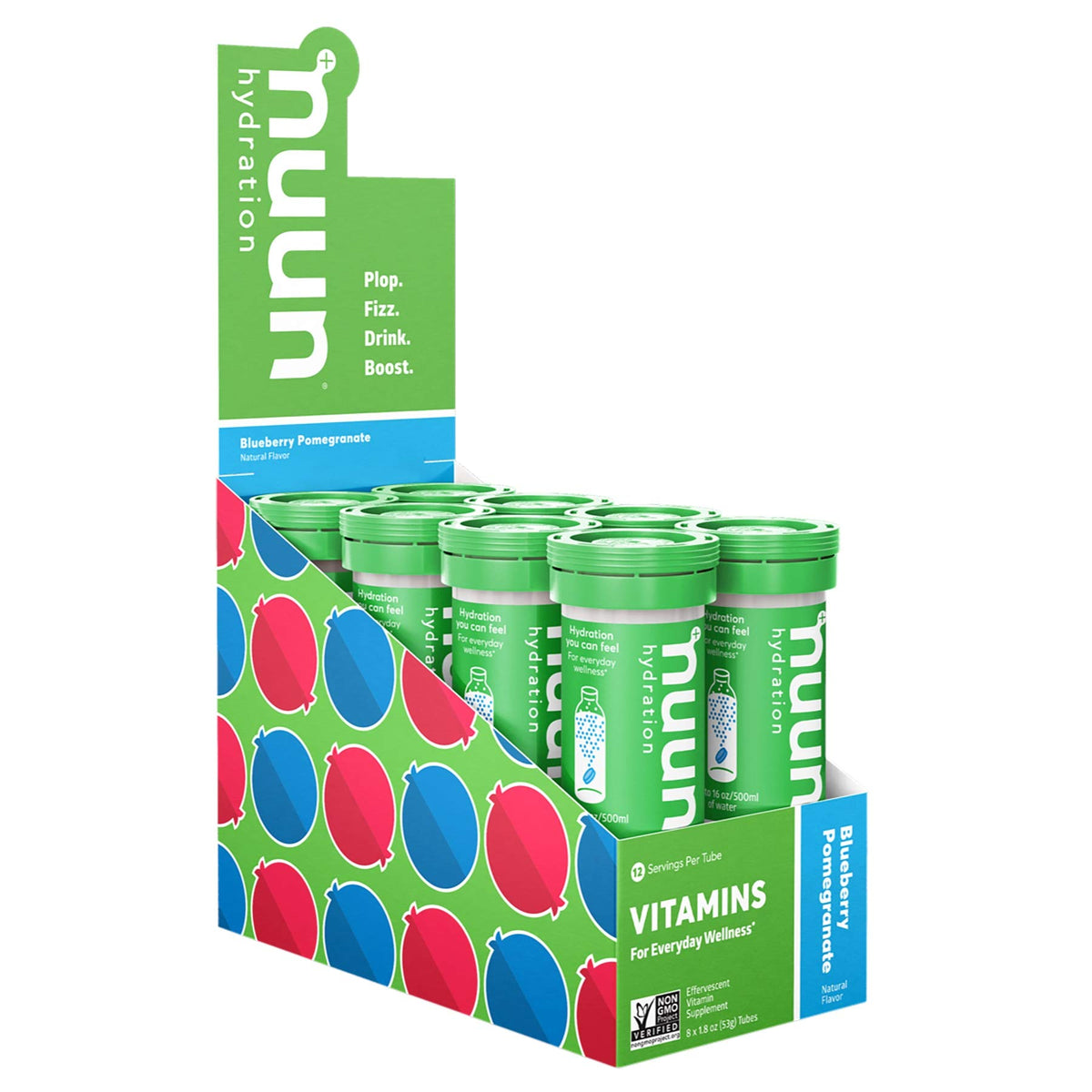 Nuun Blueberry Pomegranate tablet dissolving in water for quick, refreshing hydration during workouts.