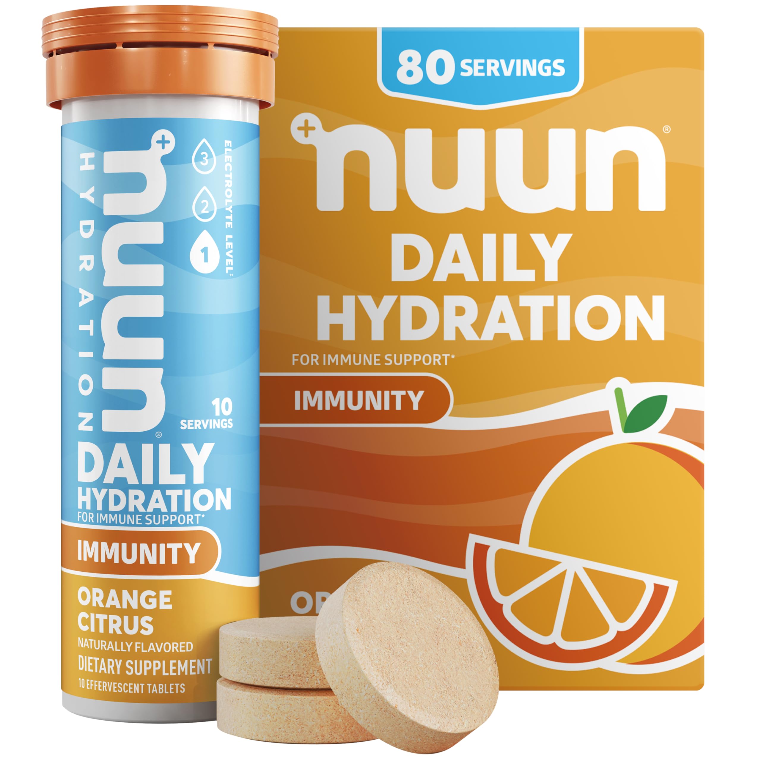 Nuun Citrus Orange Immunity box front highlighting easy hydration.