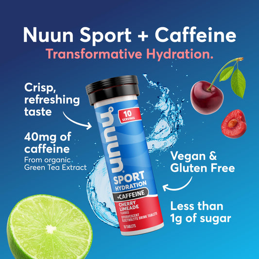 Nuun Energy Cherry Lemonade tablet dissolving in water for quick hydration.
