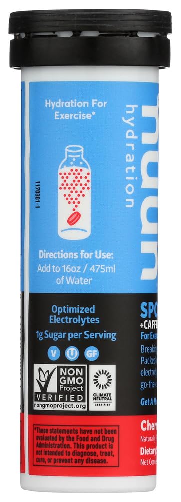 Nuun Energy Cherry Limeade tablets dissolving in water for refreshment