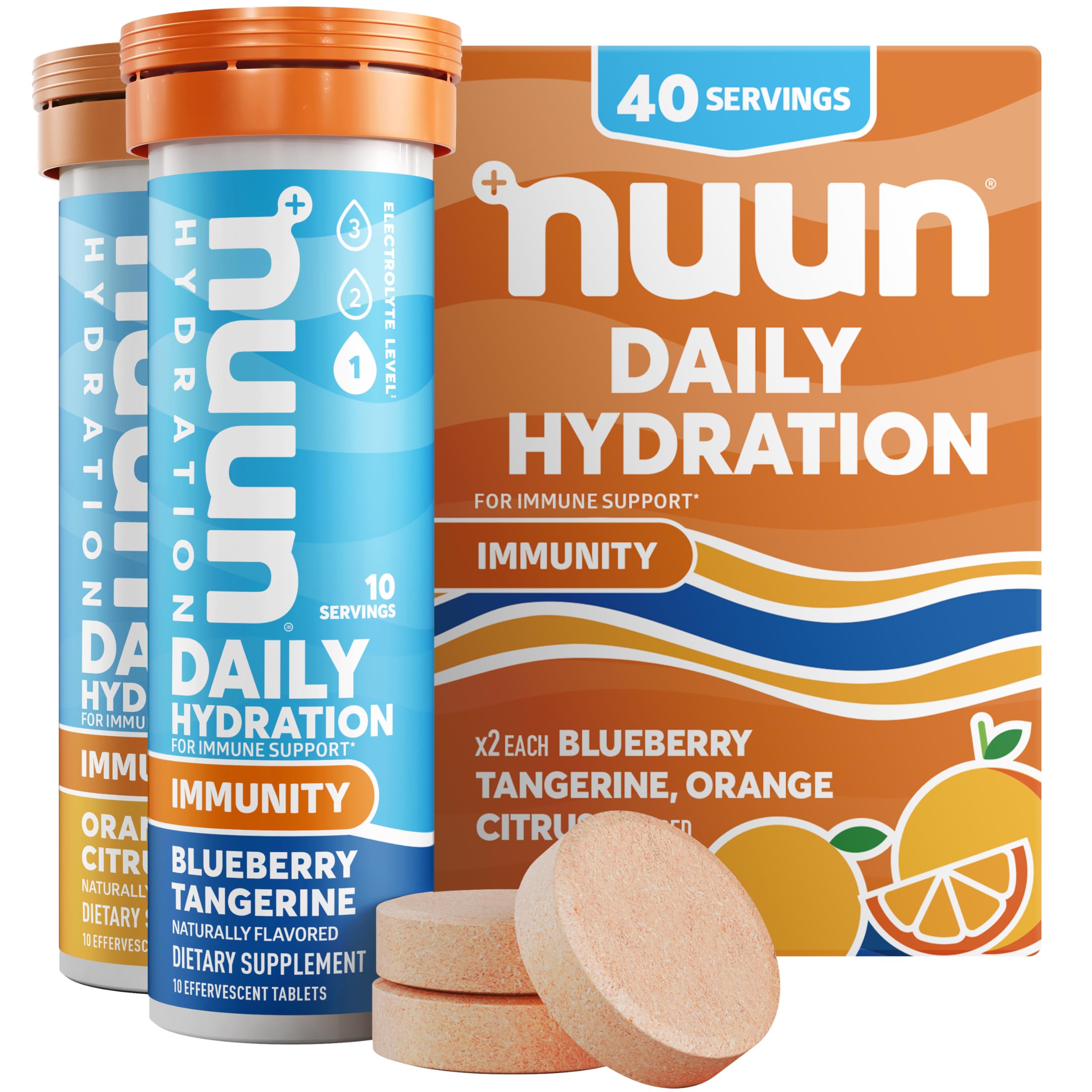 Nuun Immunity tablet dissolving in water for refreshing hydration and nutrients.