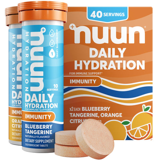 Nuun Immunity tablet dissolving in water for refreshing hydration and nutrients.