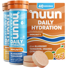Nuun Immunity tablet dissolving in water for refreshing hydration and nutrients.