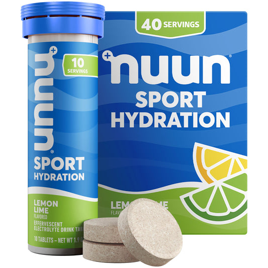 Nuun Sport Lemon Lime tablets dissolving in water for refreshing hydration