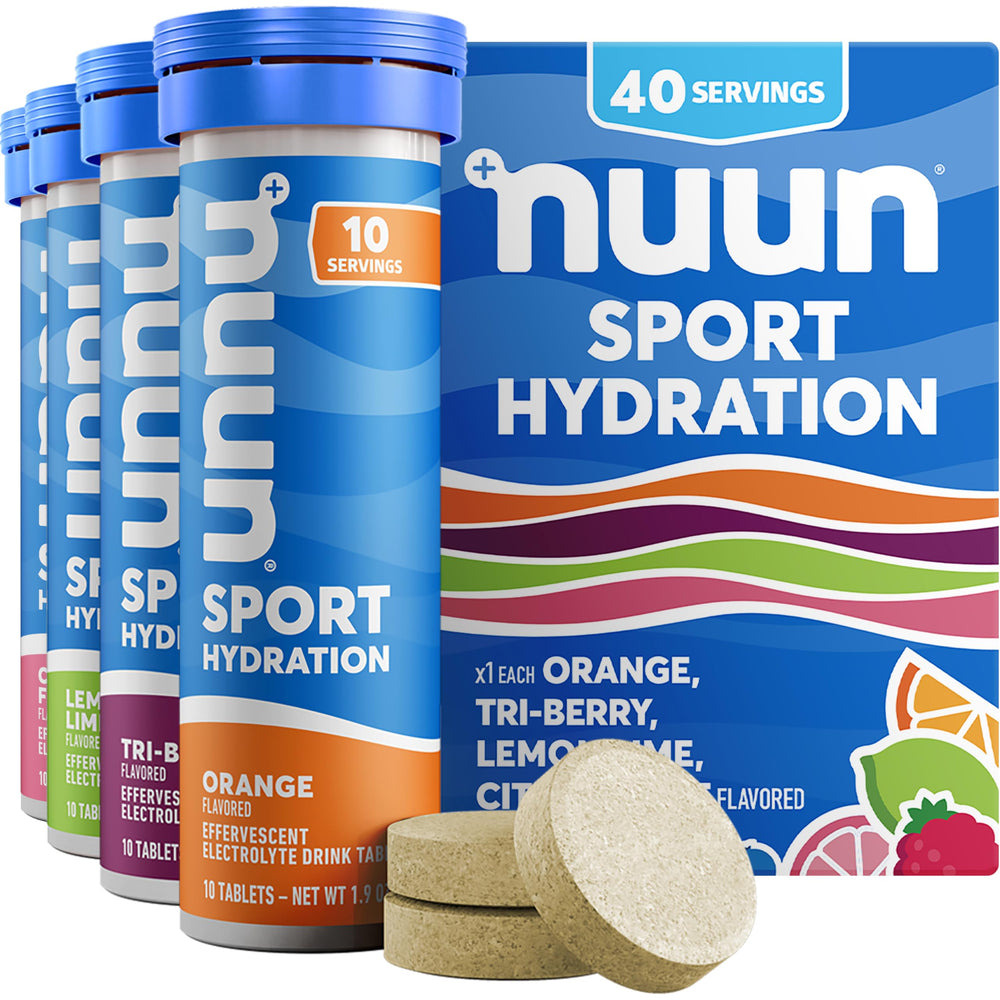 Nuun Sport orange tablet dissolving in water for tasty hydration on the go