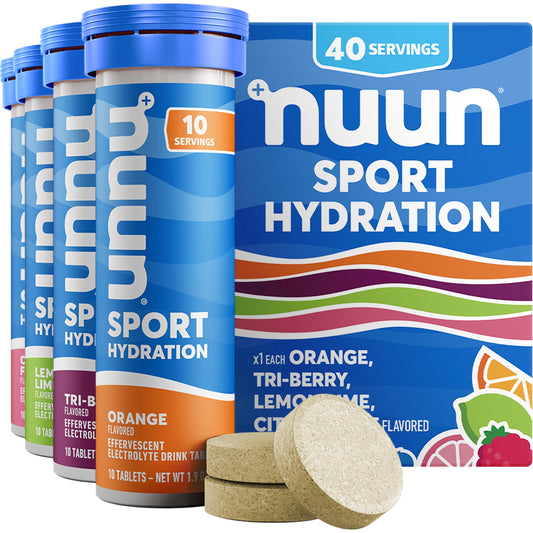 Nuun Sport orange tablet dissolving in water for tasty hydration on the go