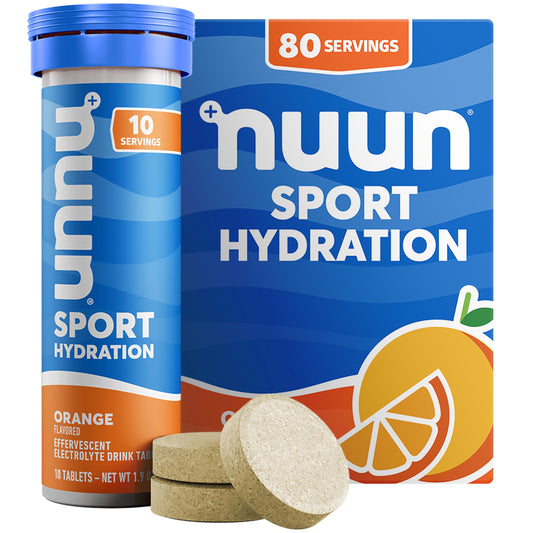 Nuun Sport Orange tablets dissolve in water for quick hydration during workouts.