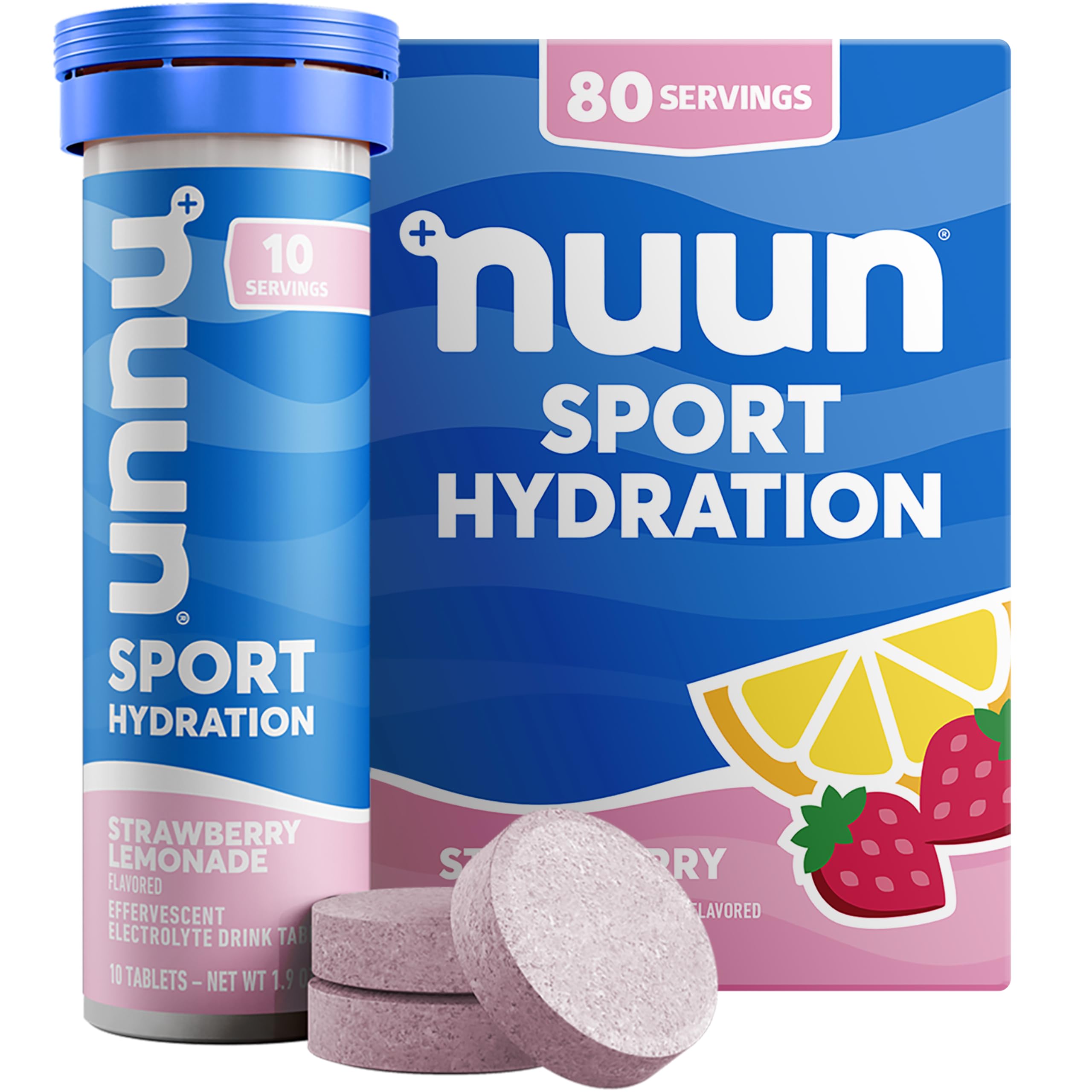 Nuun Strawberry Lemonade tablet dissolving in water for on-the-go hydration