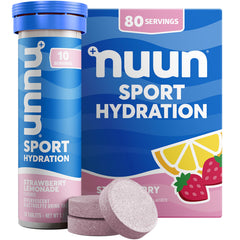 Nuun Strawberry Lemonade tablet dissolving in water for on-the-go hydration