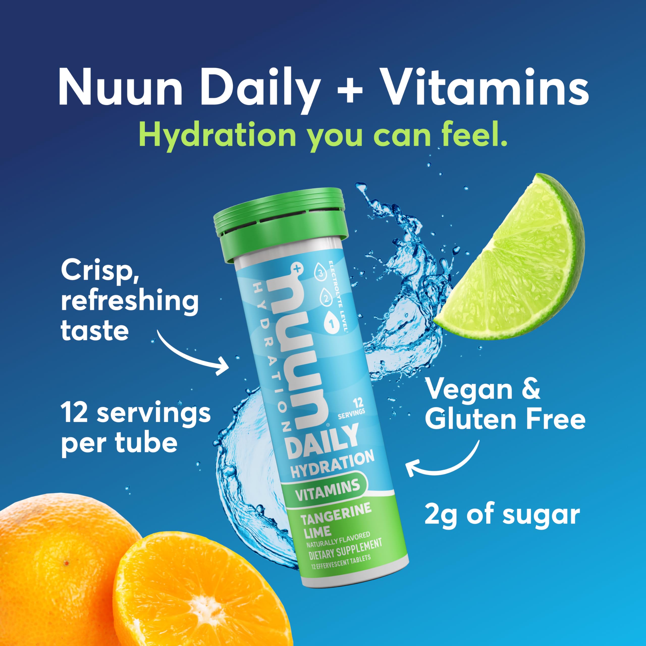 Nuun Tangerine Lime tablet dissolving in water for a refreshing drink.