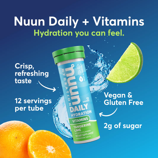 Nuun Tangerine Lime tablet dissolving in water for a refreshing drink.
