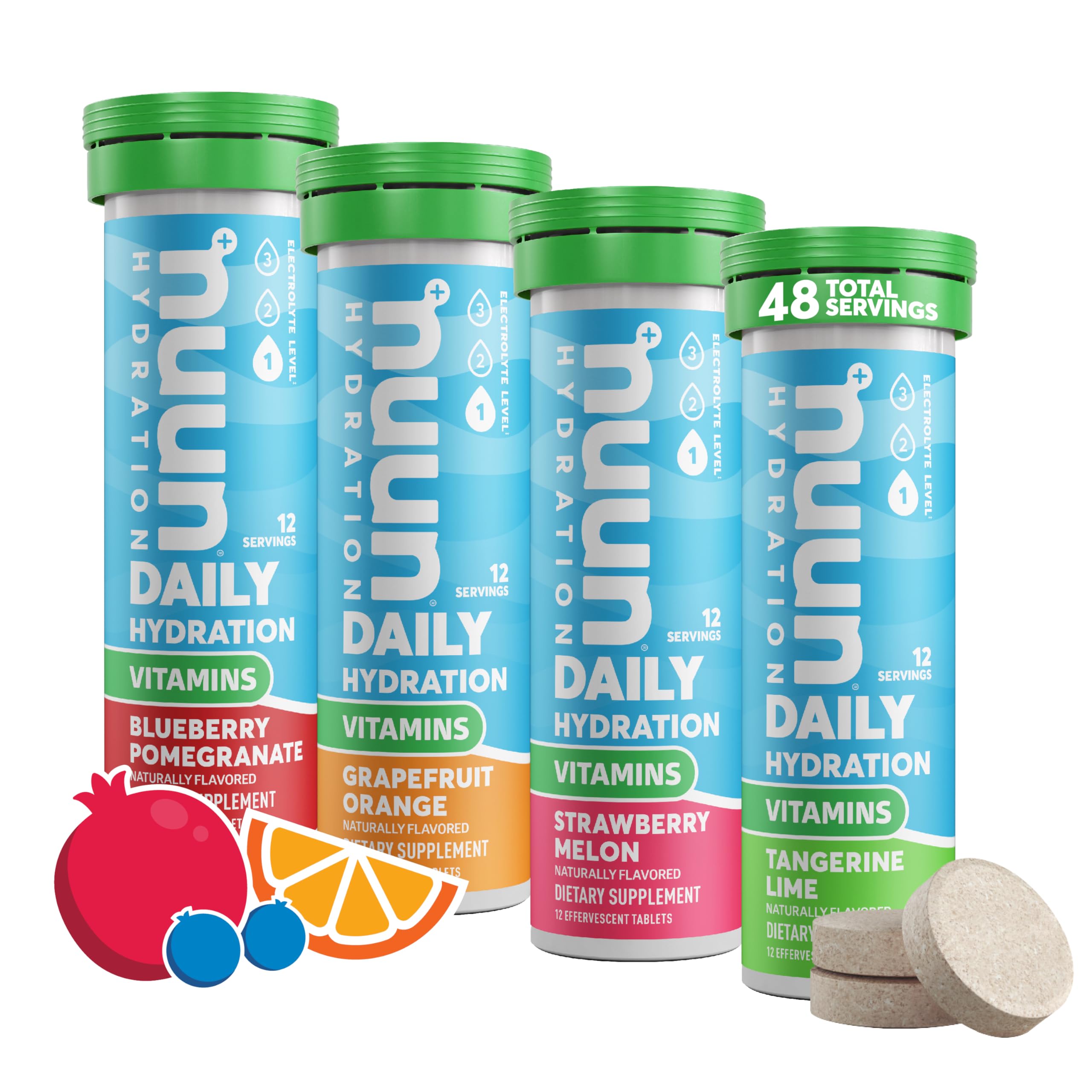 Nuun Vitamins Blueberry Pomegranate tablet dissolving in water for a refreshing hydration boost