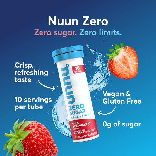 Nuun Zero Sugar tablet dissolving in water for quick electrolyte boost.
