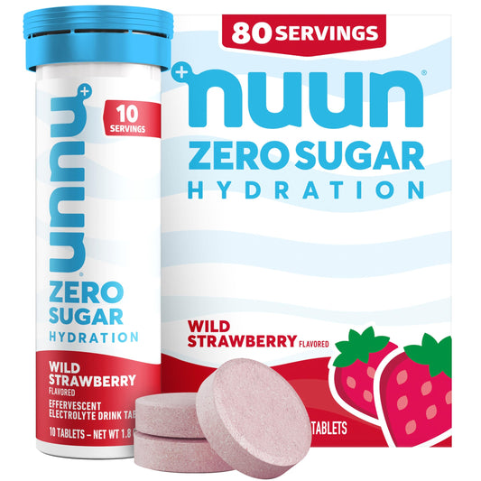 Nuun Zero Sugar Wild Strawberry tube front, ideal for daily on-the-go hydration.