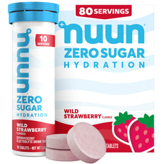 Nuun Zero Sugar Wild Strawberry tube front, ideal for daily on-the-go hydration.
