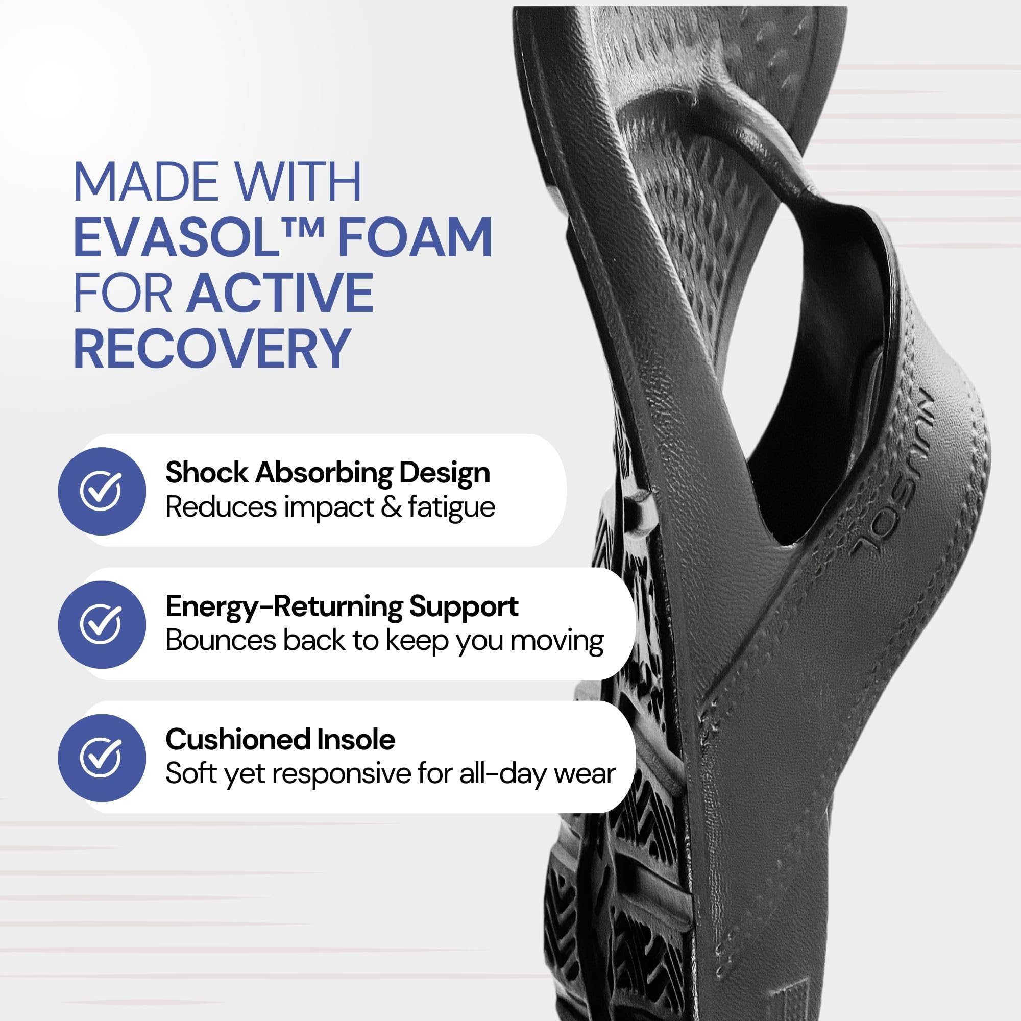 NUUSOL Cascade flip flop demonstrating slip resistant grip on surfaces.
