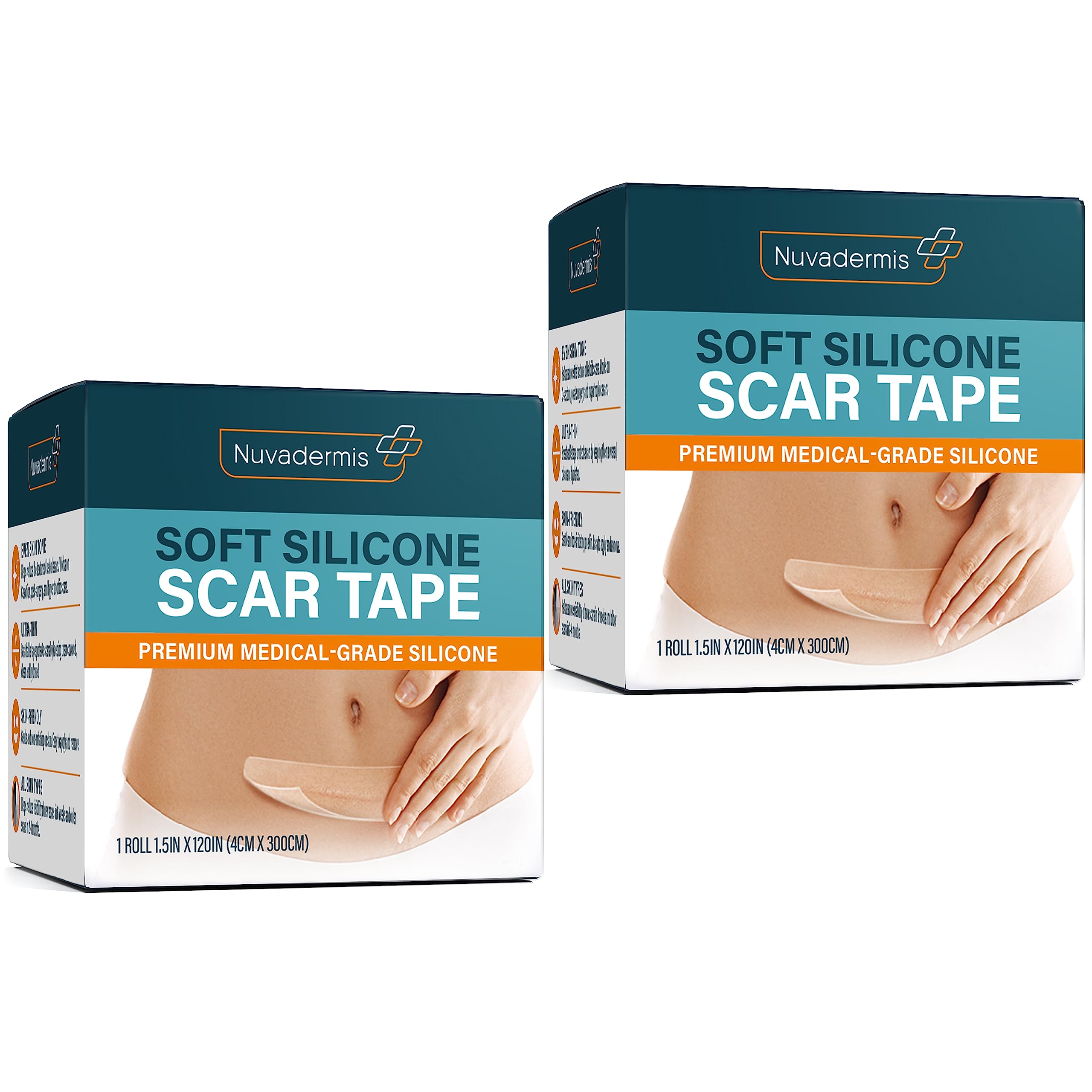 NUVADERMIS silicone scar tape roll applied on skin for scar management