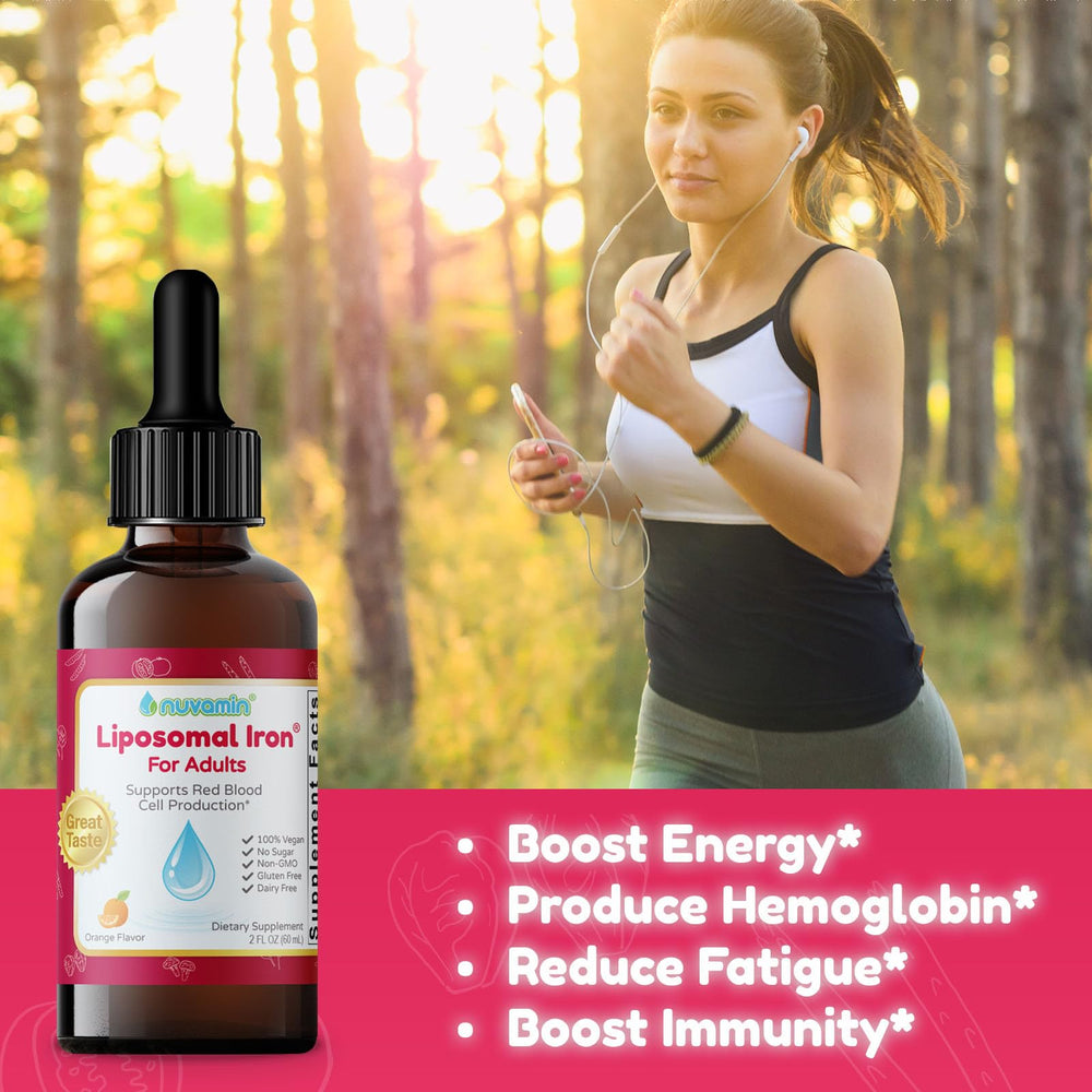 Nuvamin liquid iron drops ready daily supply for busy adults.