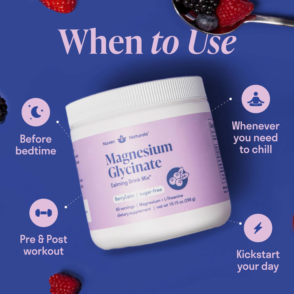 Nuven Naturals nightly use bottle with glass — simple bedtime routine.