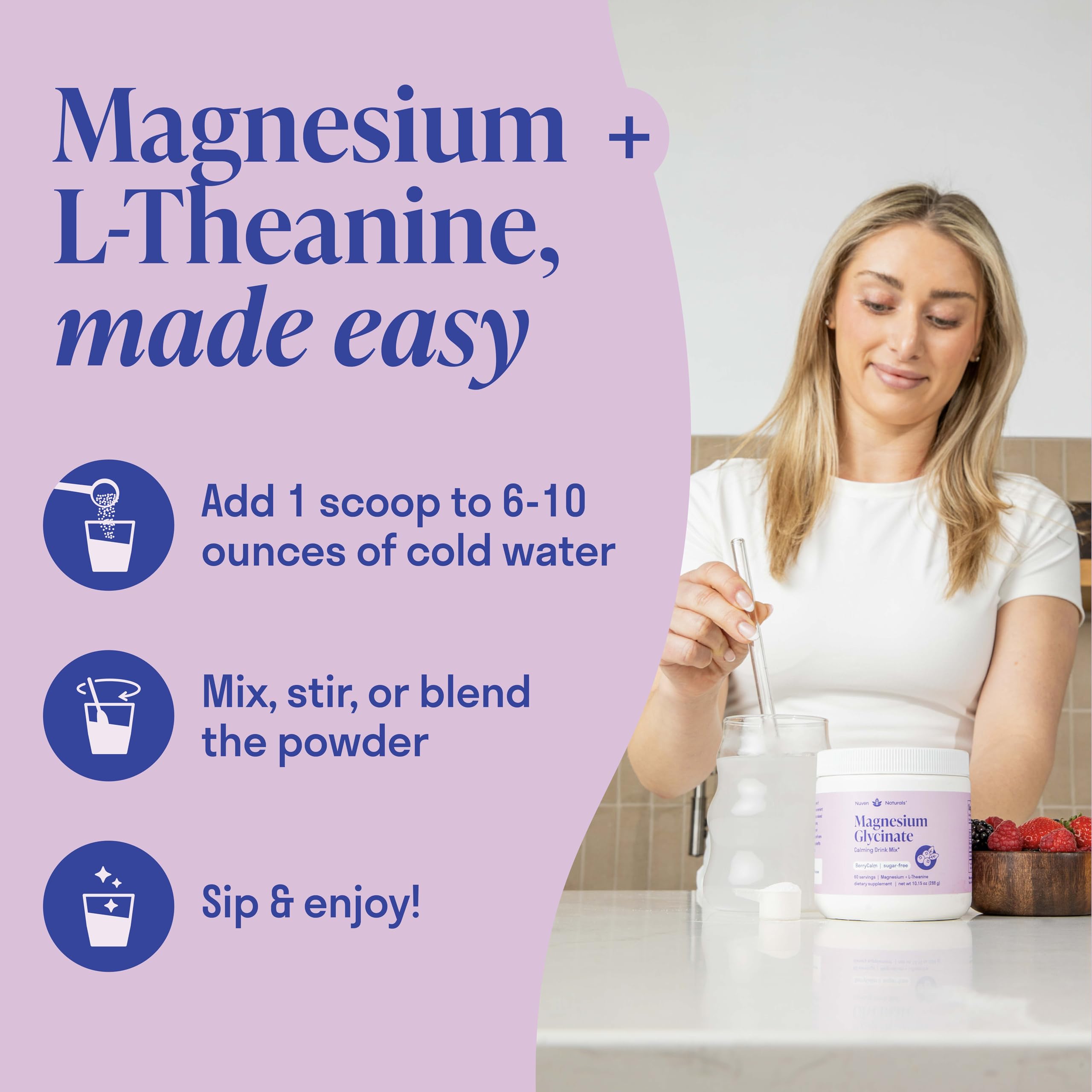 Nuven Naturals magnesium glycinate powder — gentle on stomach and easy to digest.