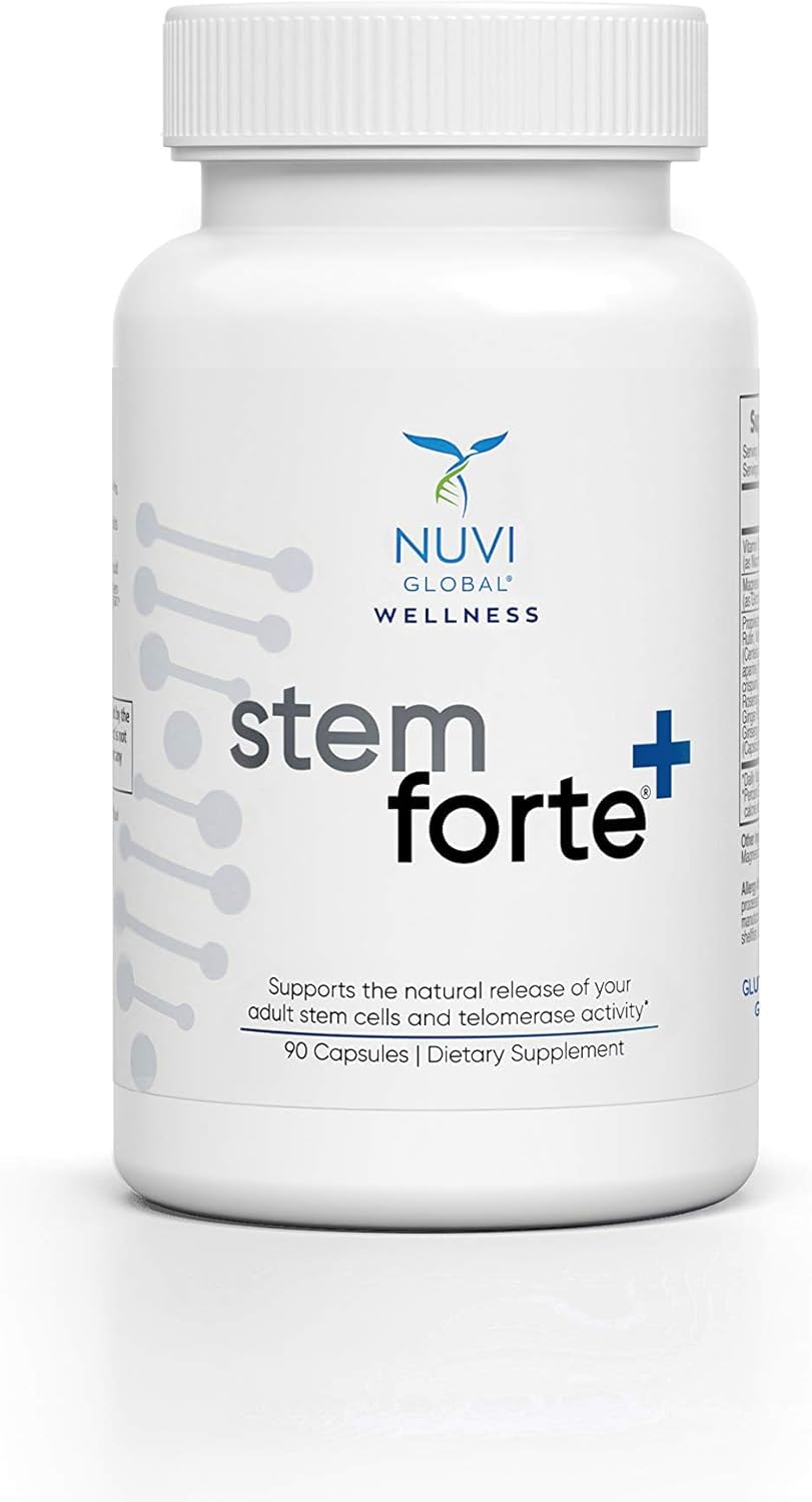 NuVi Global Stemforte Plus label detail emphasizes astragalus and beta glucan benefits.