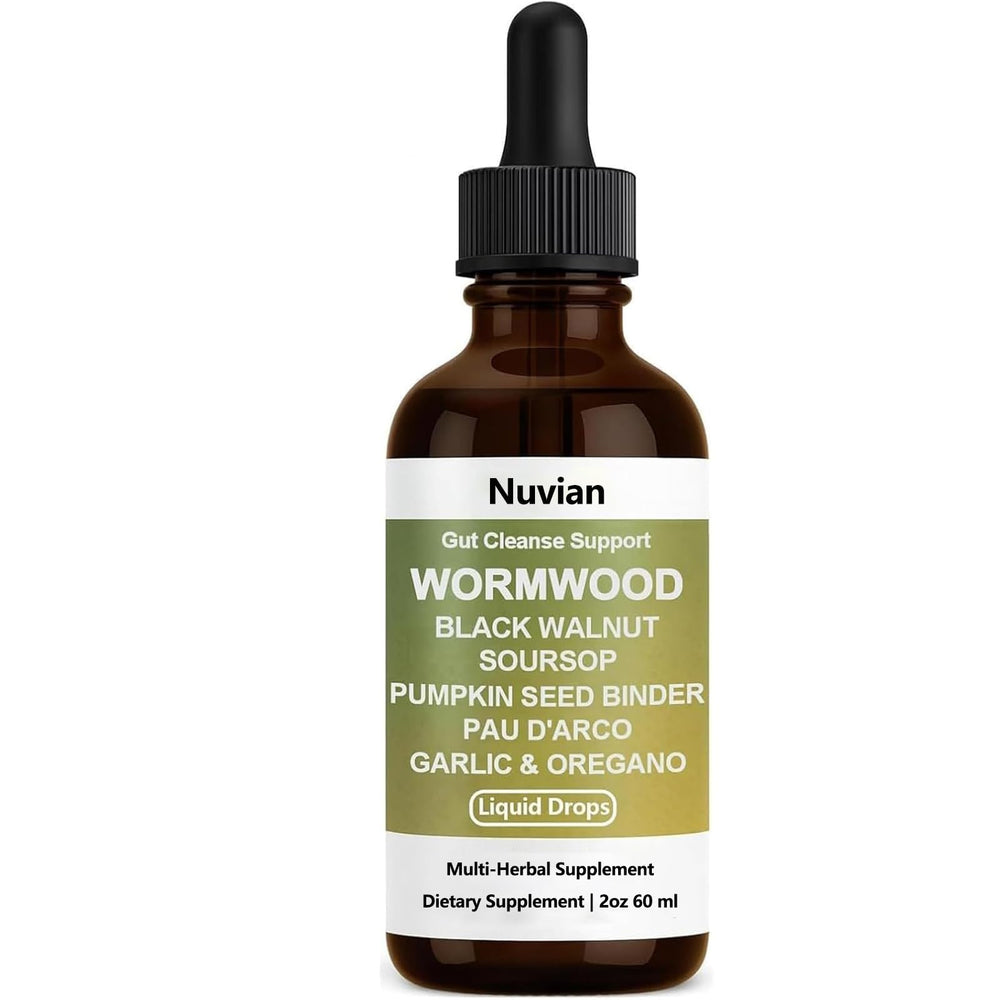 nuvian wormwood gut cleanse bottle promotes daily digestive support with a convenient dropper