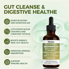 nuvian wormwood gut cleanse dropper highlights easy, on-the-go daily use