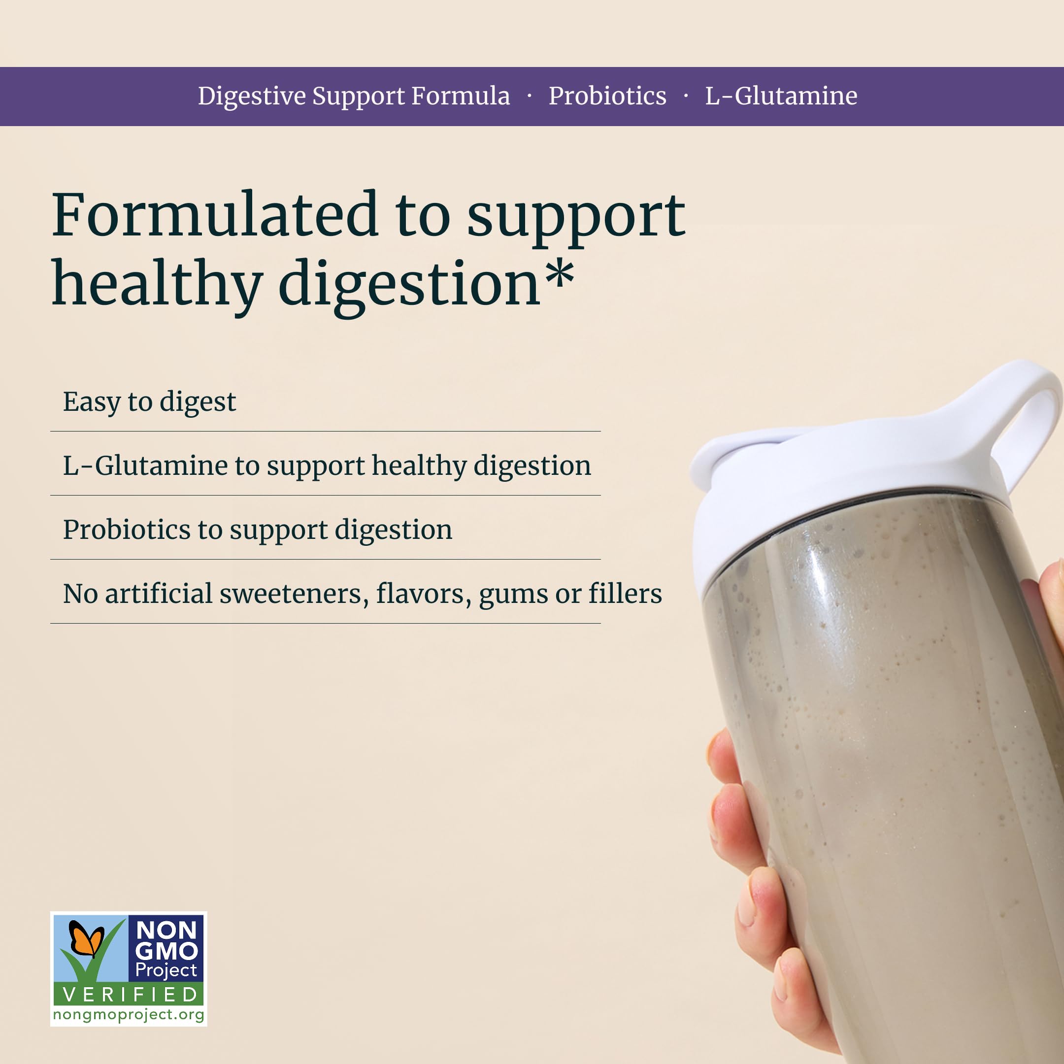 Nuzest vanilla scoop demonstrates plant-based protein origin from European golden peas.