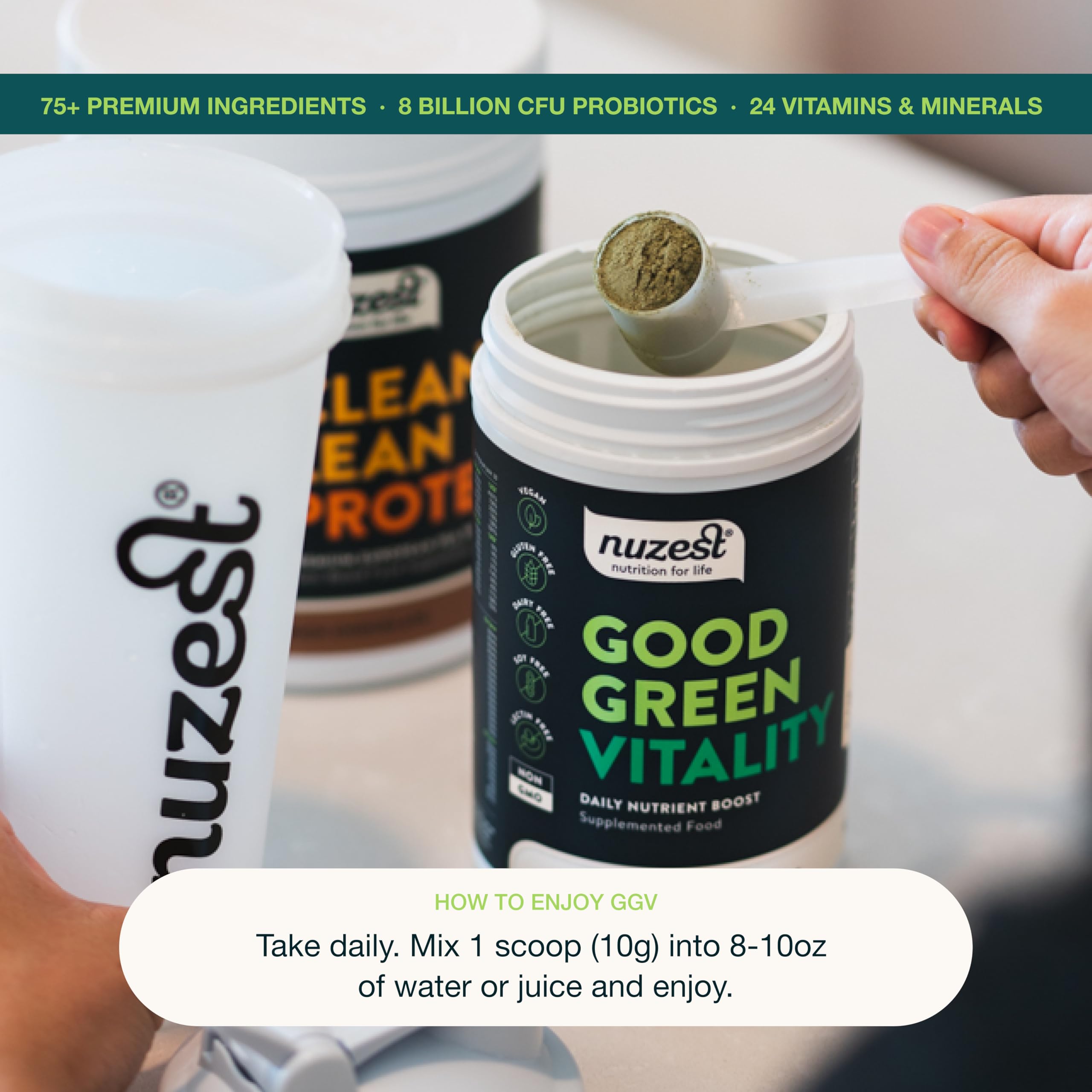 Nuzest greens powder ingredient list emphasizes plant-based vitamins and minerals
