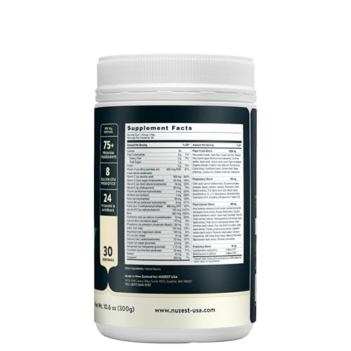 Nuzest greens powder scoop demonstrates easy daily dosing for busy mornings