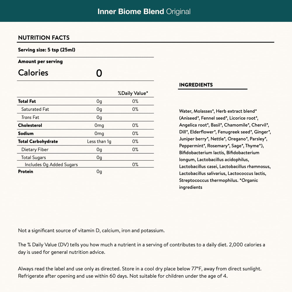 Pouring Inner Biome Blend into a glass for easy daily intake.