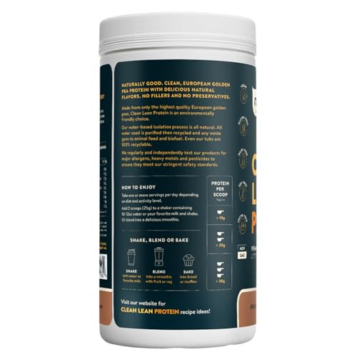Nuzest pea protein powder scoop highlights convenient serving for workouts.