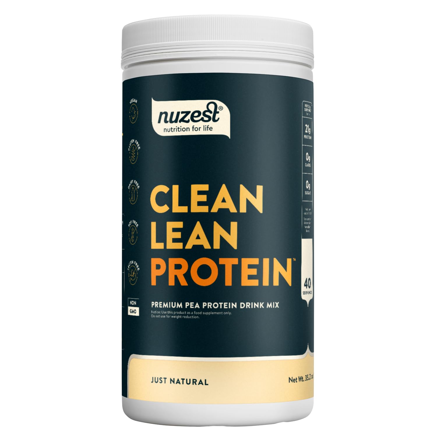 Nuzest pea protein powder unflavored container ideal for vegan shakes and smoothies.